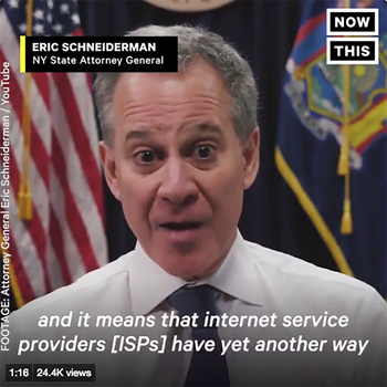 シュナイダーマン検事総長は、自身のツイッター(@AGSchneiderman)で反対のビデオメッセージを発信した