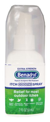 「Benadryl Itch Cooling Spray」 有効成分と容量： Diphenhydramine hydrochloride 2%