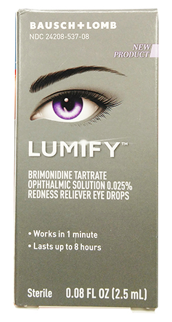「LUMIFY」 有効成分と容量：Brimonidine tartrate 0.025%