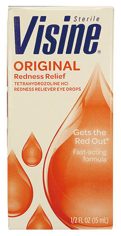 「VISINE Original Redness Relief」 有効成分と容量：Tetrahydrozoline HCI 0.05%